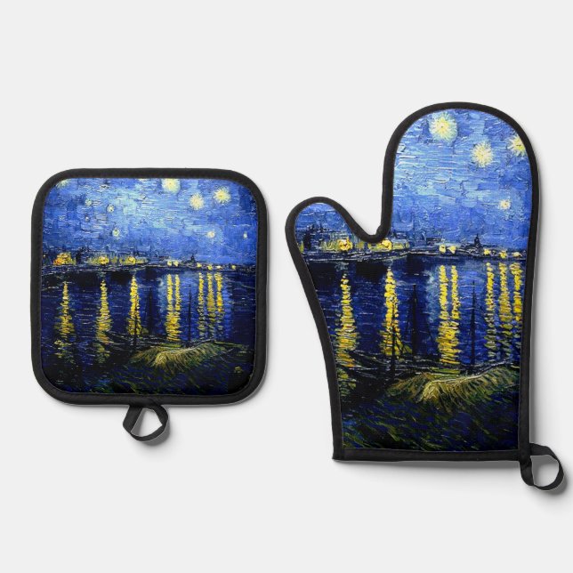 Van Gogh - Starry Night über der Rhone Ofenhandschuh & Topflappen-Set (Vorderseite)
