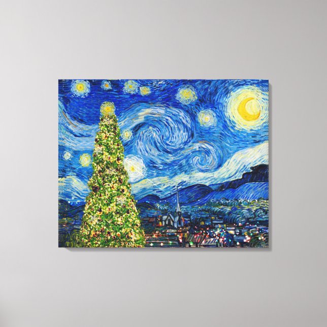 Van Gogh Starry Night - Weihnachtsbaum Leinwanddruck (Vorderseite)