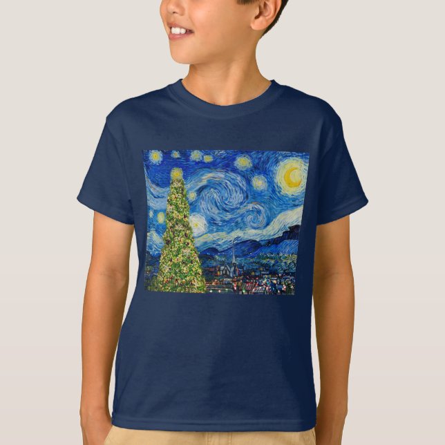 Van Gogh Starry Night - Weihnachtsbaum T-Shirt (Vorderseite)