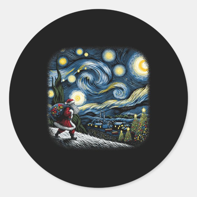 Van Gogh Starry Night Weihnachtsschnee Runder Aufkleber (Vorderseite)
