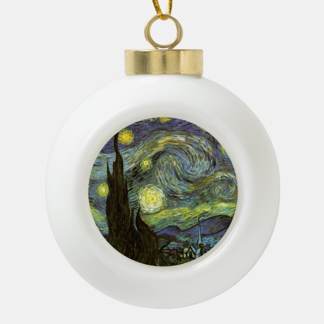 Van Gogh: Sternenklare Nacht Keramik Kugel-Ornament (Vorderseite)