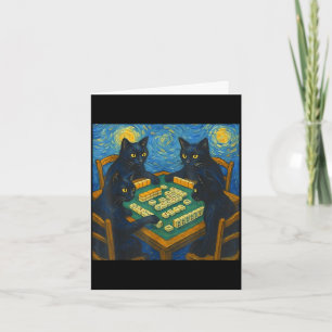 Van Gogh Sternennacht Katze spielt Mahjong chinesi Karte