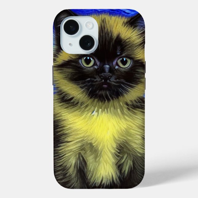 Van Gogh Sternennacht Siamese Katze Case-Mate iPhone Hülle (Rückseite)