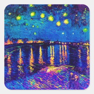 Van Gogh - Sternennacht über der Rhone Pop Art Quadratischer Aufkleber
