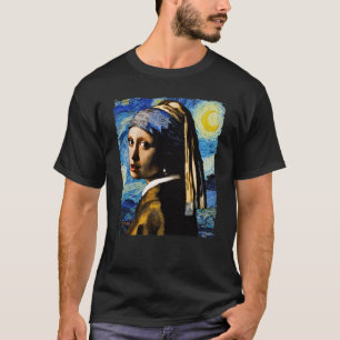 Van Gogh Sternennacht und Mädchen mit einem Perlen T-Shirt