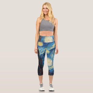 Van Gogh Sternennacht Vintage Blau Meisterwerk Capri Leggings
