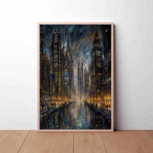 Van Gogh Stil Futuristische Stadtlandschaft Kunst Poster