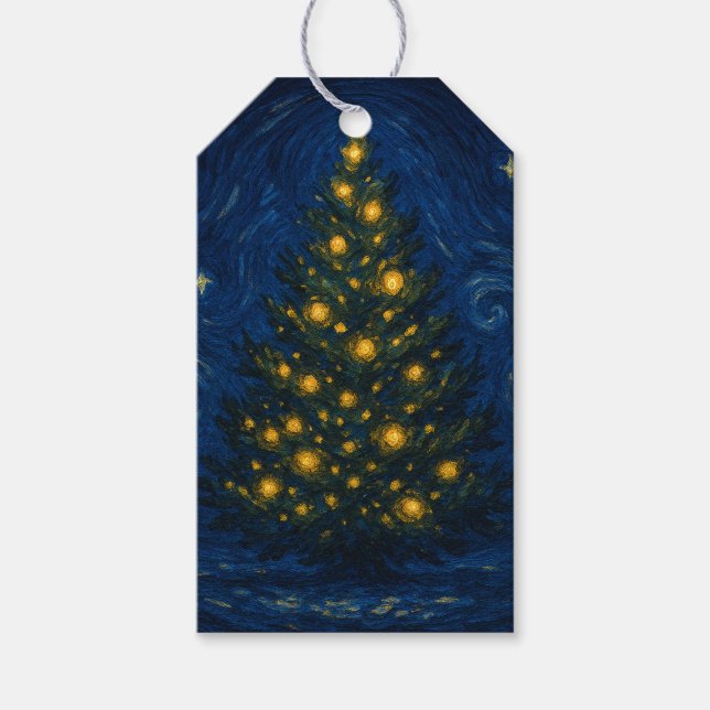 Van Gogh Stil Weihnachtsbaum Geschenkanhänger (Vorderseite)