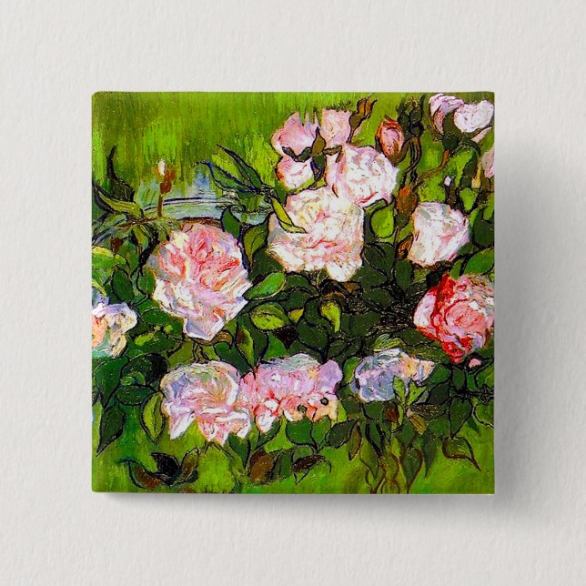 Van Gogh Still Life mit rosa Roses Button (Vorderseite)