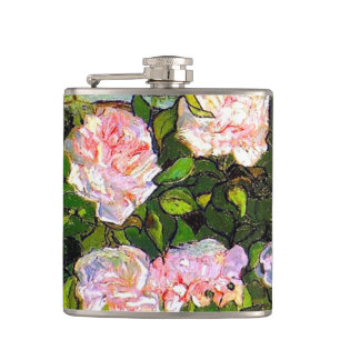 Van Gogh Still Life mit rosa Roses Flachmann