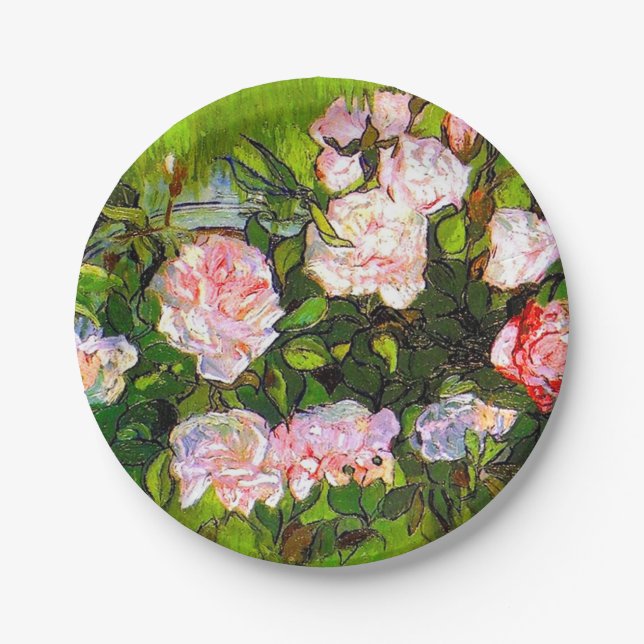 Van Gogh Still Life mit rosa Roses Pappteller (Vorderseite)