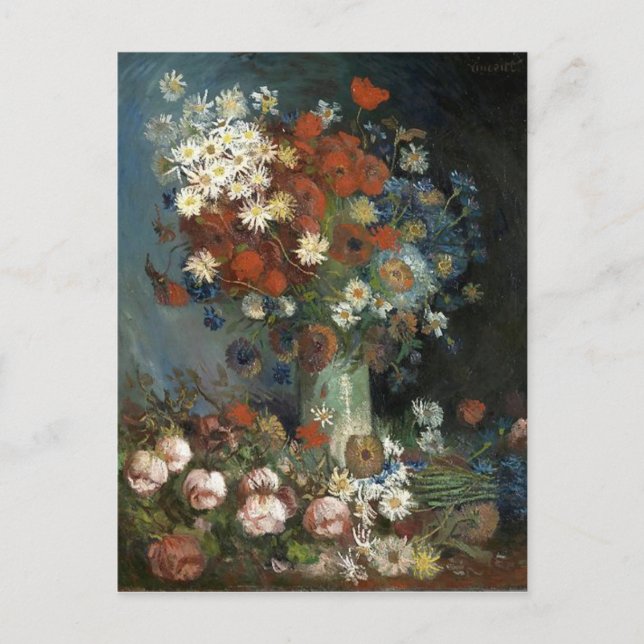 Van Gogh Still Life mit Wiese-Blume und Rose Postkarte (Vorderseite)