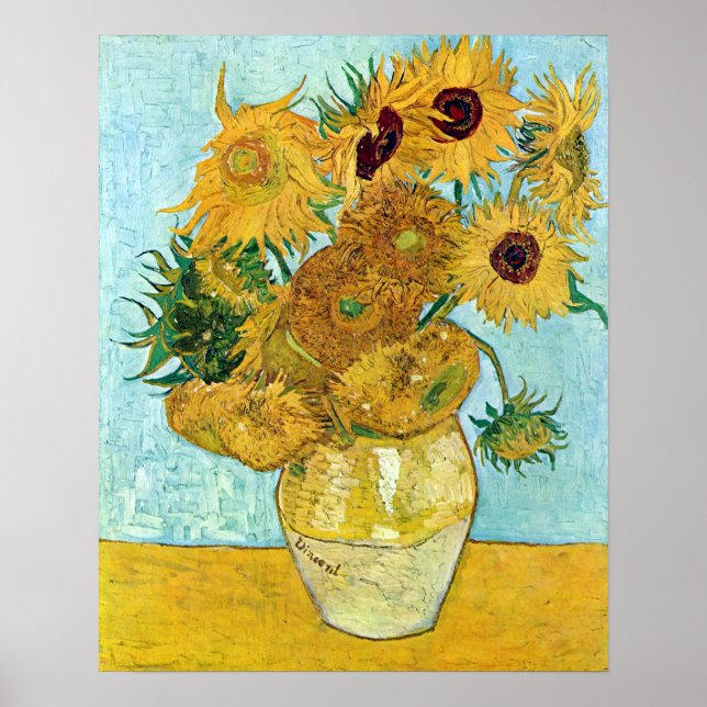 van Gogh Still Life Vase mit zwölf Sonnenblumen Poster (Vorne)