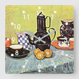 Van Gogh: Still Life with Blue Enamel Coffeepot Quadratische Wanduhr