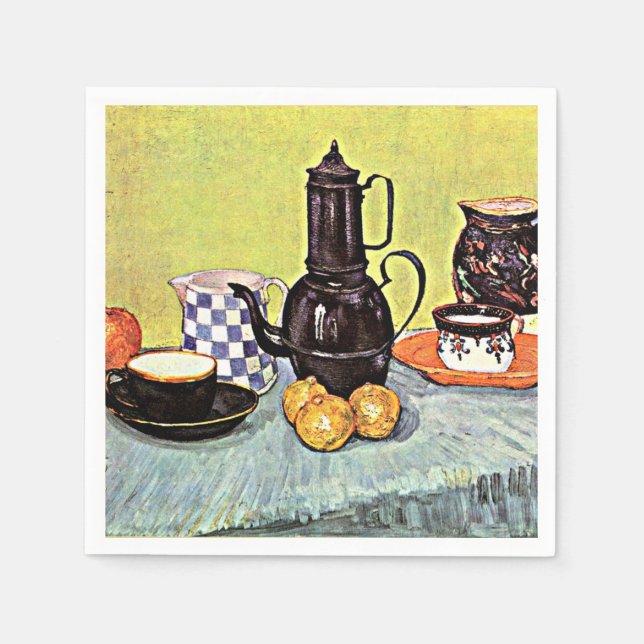 Van Gogh - Stillleben mit blauem Email-Coffeepot Serviette (Vorderseite)