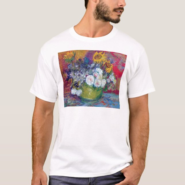 Van Gogh - Stillleben mit Rose und Sonnenblumen T-Shirt (Vorderseite)