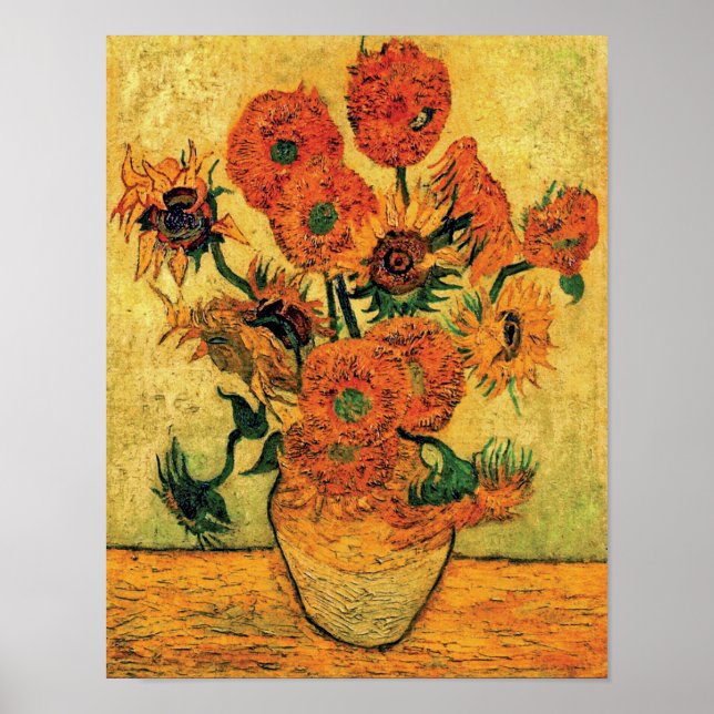 Van Gogh - Stillleben Vase mit fünfzehn Sonnenblum Poster (Vorne)