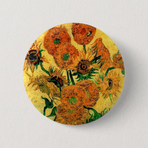 Van Gogh - Stillleben Vasen mit fünfzehn Sonnenblu Button