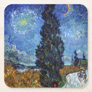 Van Gogh Straße mit Zypressen Impressionismus Rechteckiger Pappuntersetzer