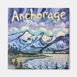 Van Gogh Style Anchorage Alaska Landschaftsbild Ma Magnet