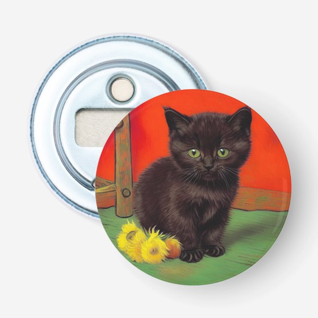 Van Gogh Style Black Cat Flaschenöffner (Vorderseite)