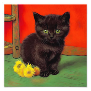 Van Gogh Style Black Cat Fotodruck