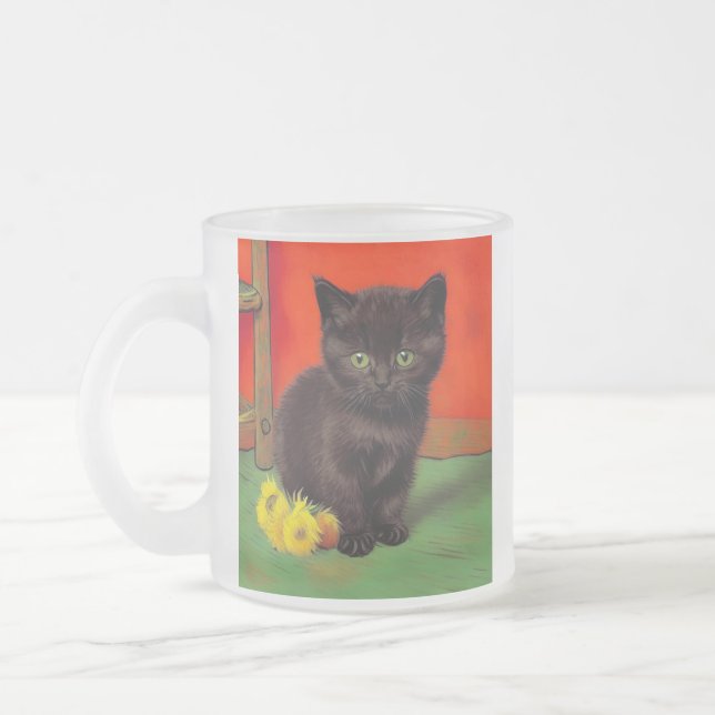 Van Gogh Style Black Cat Mattglastasse (Links)