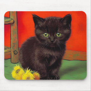Van Gogh Style Black Cat Mousepad