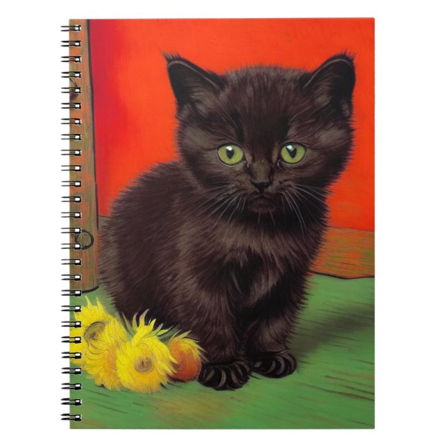 Van Gogh Style Black Cat Notizblock (Vorderseite)