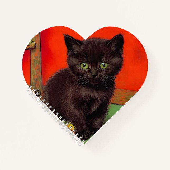 Van Gogh Style Black Cat Notizbuch (Vorderseite)