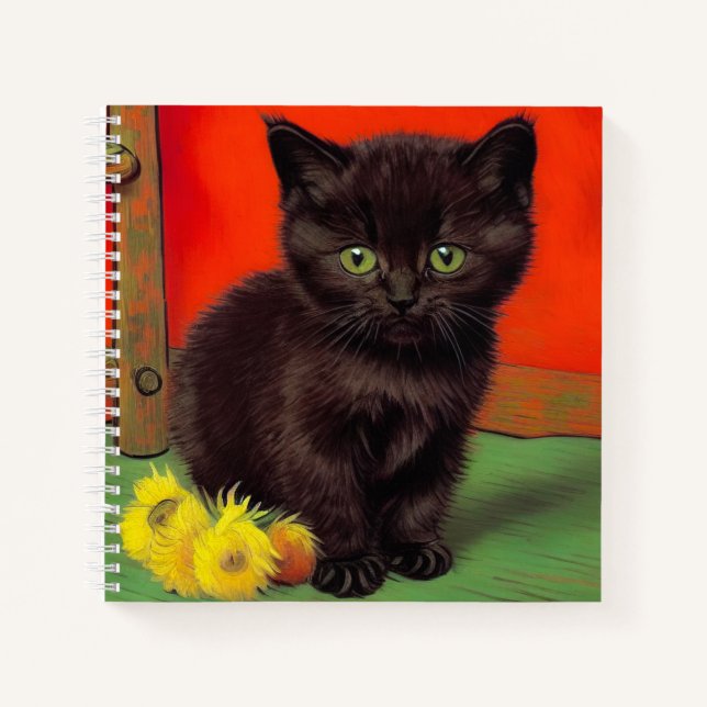 Van Gogh Style Black Cat Notizbuch (Vorderseite)