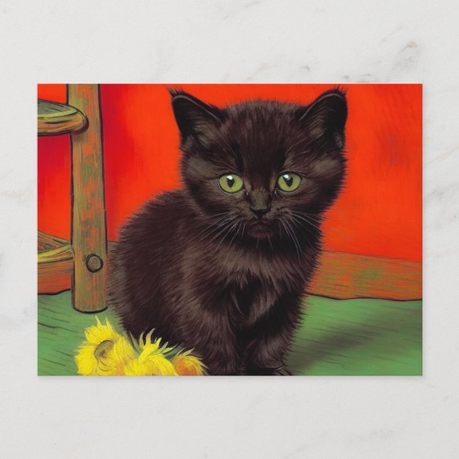 Van Gogh Style Black Cat Postkarte (Vorderseite)