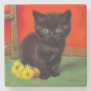 Van Gogh Style Black Cat Steinuntersetzer
