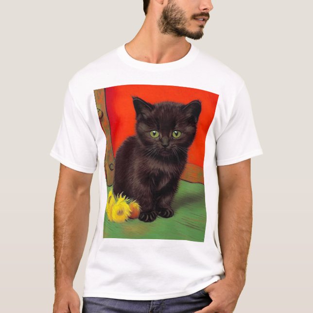 Van Gogh Style Black Cat T-Shirt (Vorderseite)