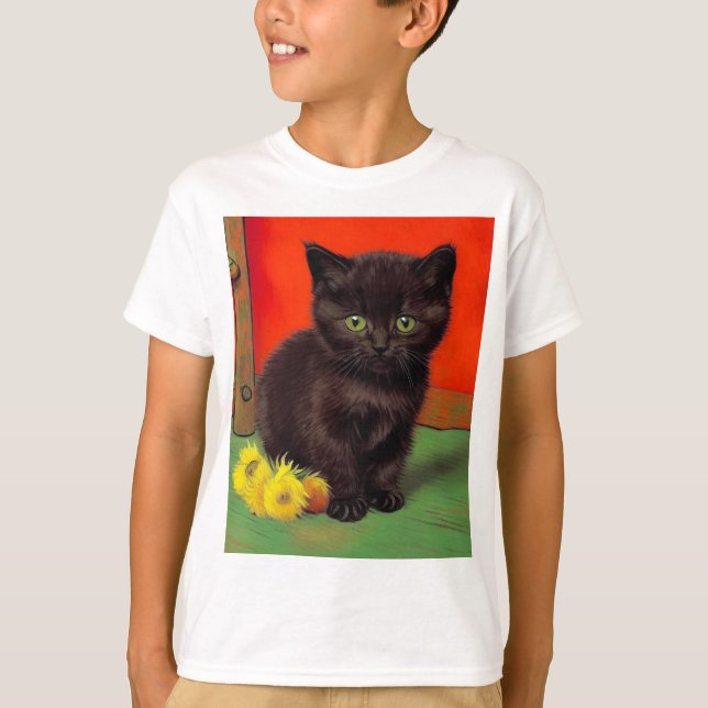 Van Gogh Style Black Cat T-Shirt (Vorderseite)