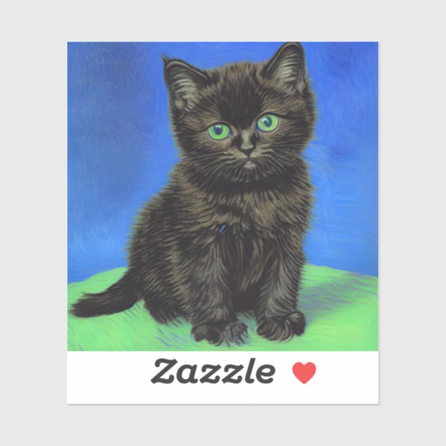 Van Gogh Style Black Kitten Aufkleber (Blatt)