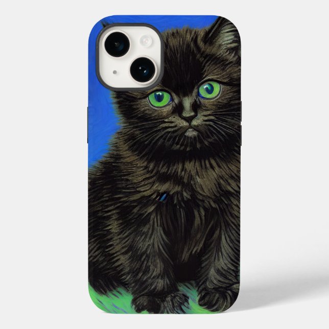 Van Gogh Style Black Kitten Case-Mate iPhone 14 Hülle (Rückseite)