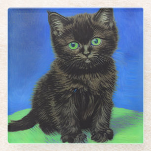 Van Gogh Style Black Kitten Glasuntersetzer