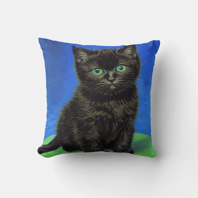Van Gogh Style Black Kitten Kissen (Vorderseite)