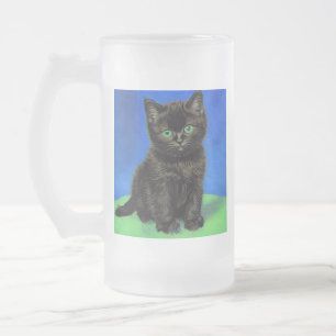 Van Gogh Style Black Kitten Mattglas Bierglas