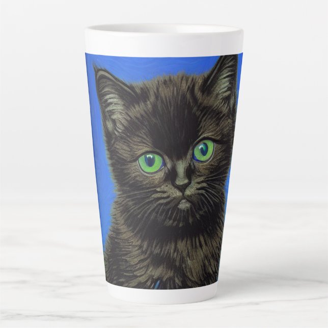 Van Gogh Style Black Kitten Milchtasse (Vorderseite)