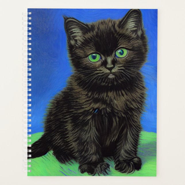 Van Gogh Style Black Kitten Planer (Vorderseite)