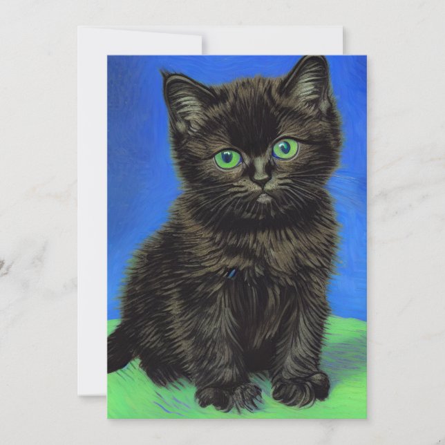 Van Gogh Style Black Kitten Save The Date (Vorderseite)
