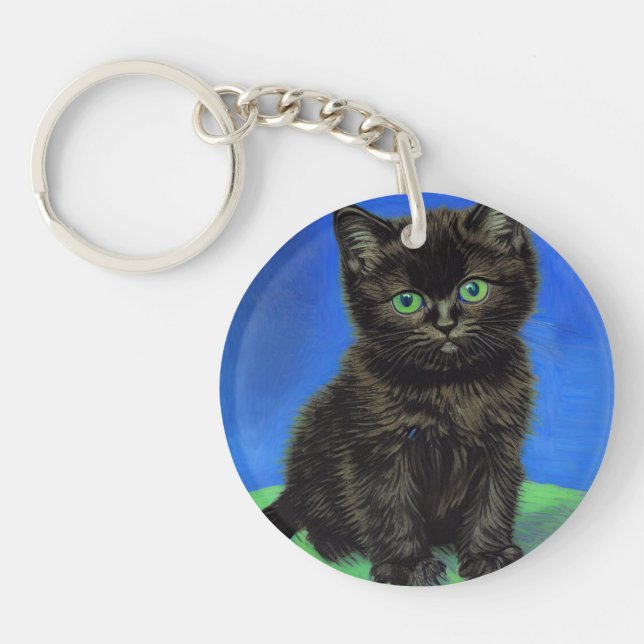Van Gogh Style Black Kitten Schlüsselanhänger (Vorderseite)