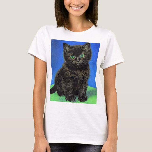 Van Gogh Style Black Kitten T-Shirt (Vorderseite)