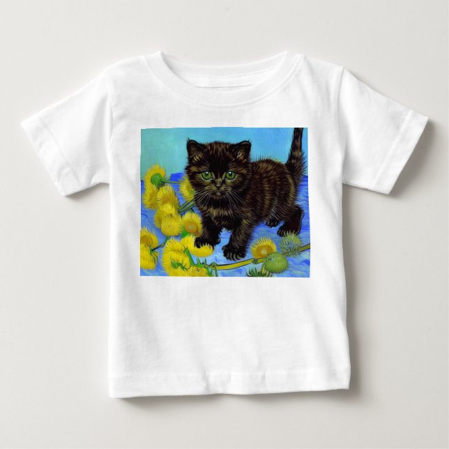 Van Gogh Style Cat mit Sonnenblumen Baby T-shirt (Vorderseite)