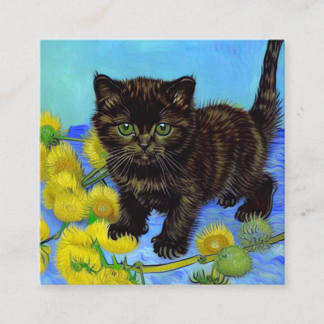 Van Gogh Style Cat mit Sonnenblumen Begleitkarte (Vorderseite)