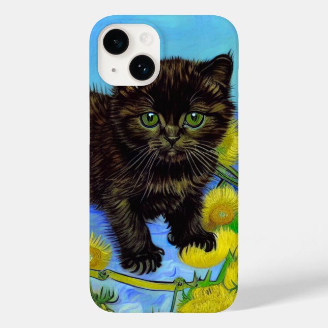 Van Gogh Style Cat mit Sonnenblumen Case-Mate iPhone 14 Hülle (Rückseite)