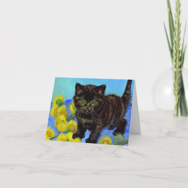 Van Gogh Style Cat mit Sonnenblumen Einladung (Vorderseite)