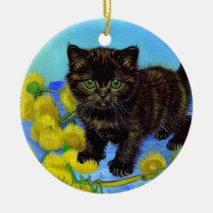 Van Gogh Style Cat mit Sonnenblumen Keramik Ornament